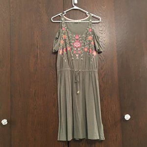 Rafaella Cutout Shoulder Day Dress with Embroidery